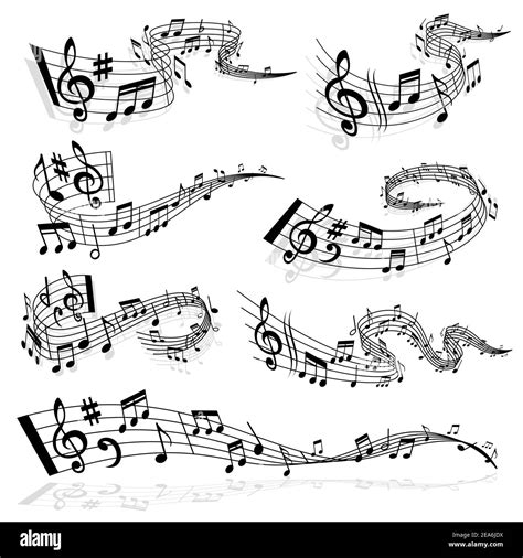 Music Wave With Notes And Treble Clef Symbols On Staff Lines Vector