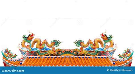 File Twin Dragon On Chinese Temple Roof Isolated White Background Use