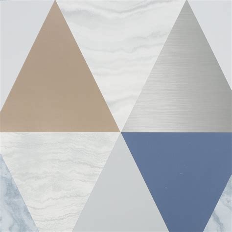 Fresco Harlequin Blue Rose Gold Large Scale Geo Triangle Marble Effect Contemporary Wallpaper 111399