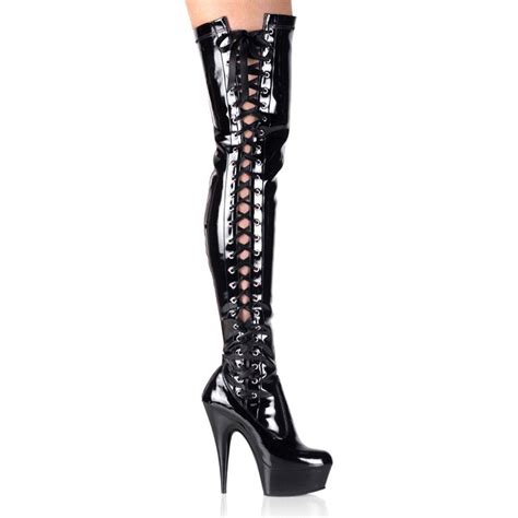 Patent Leather Thigh Boot With Side Lace Up Up To Uk 11 Sexy Shooz