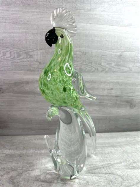 Vintage Murano Style Art Blown Glass Cockatiel Cockatoo Bird Green 13” 35 69 Picclick