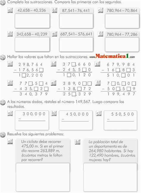 Suma Y Resta De Numeros Hasta Un Millon Ejemplos Resueltos De Cuarto De