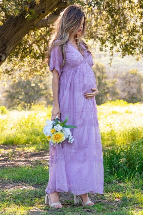 Pinkblush Lavender Lace Mesh Overlay Maternity Maxi Dress Maksi Elbiseler Kıyafet Elbise