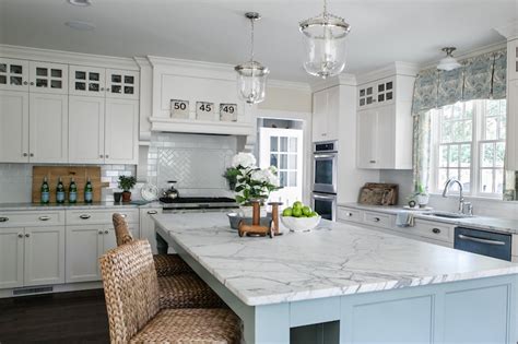 This article give ideas about country, farmhouse, rustic, modern, vintage style of wall decor. White and Blue Kitchen - Transitional - kitchen - Sherry ...