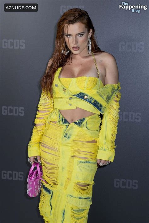 bella thorne sexy looks stunning wearing a hot yellow outfit at the gcds fashion show in milan