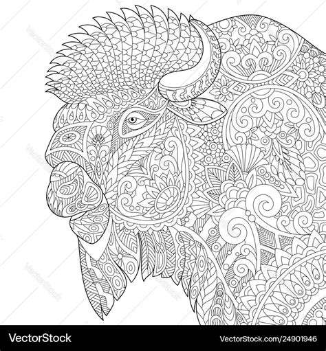 Buffalo bull bison adult coloring page Royalty Free Vector