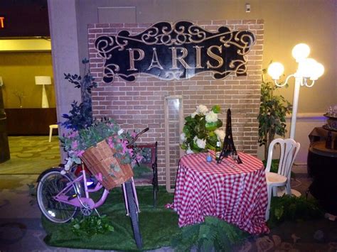 Paris Themed Corporate Holiday Party Cafe Set Up With Bistro Tables