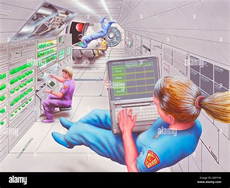 Astronauts Working In Space Stock Photo Alamy