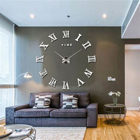 Turn an empty wall to a modern stylish art piece. NEW Modern 3D Mirror DIY Large Wall Clock Surface Sticker ...