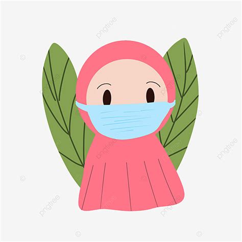 Gambar Kartun Muslimah Menggunakan Masker Tukang Sapu Kekal Selamat