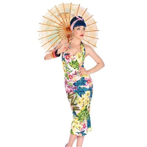 40 Summer Women Vintage 50s Floral Print Halter Wiggle Pencil Dress