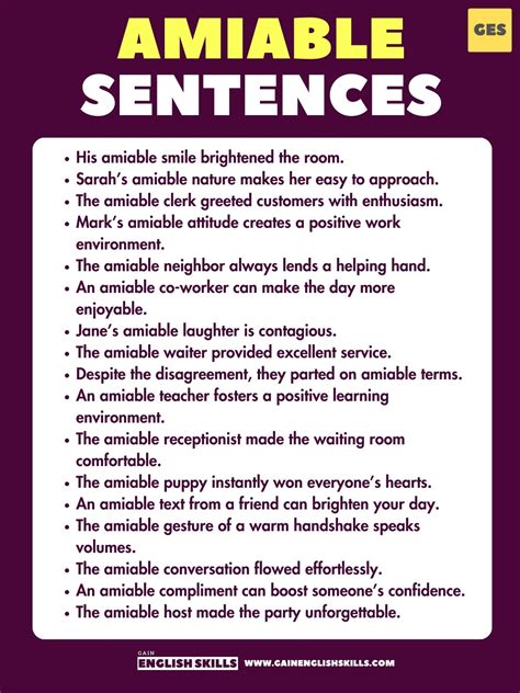 50 Examples Of Amiable In A Sentence In English Gain English Skills