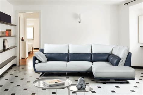 Professional delivery and setup to: Light Grey Top-grain Leather Sectional Sofa RHC Contemporary ESF 6311 (ESF-6311-Sectional-Right)
