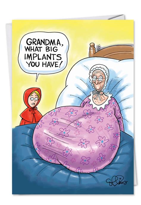 grandmas big implants funny cartoons happy birthday card