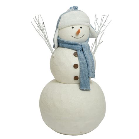 White And Blue Snowman With Hat Scarf And Twig Arms 118cm