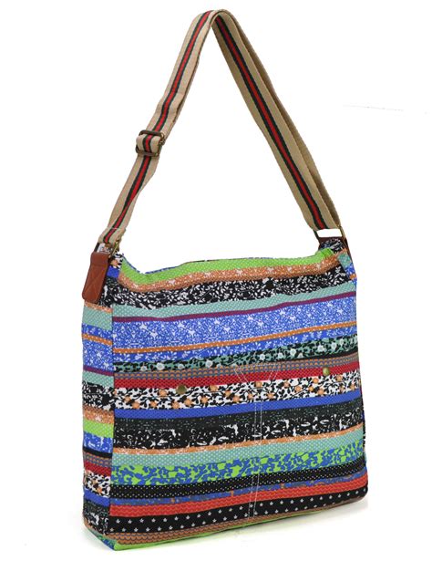 Blue Assorted Colour Stripe Canvas Bag Shoulder Bag Ladies Handbags