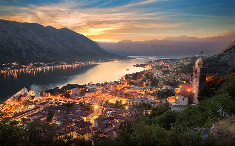 Montenegro City Kotor At Night Desktop Wallpaper Hd 2880x1800