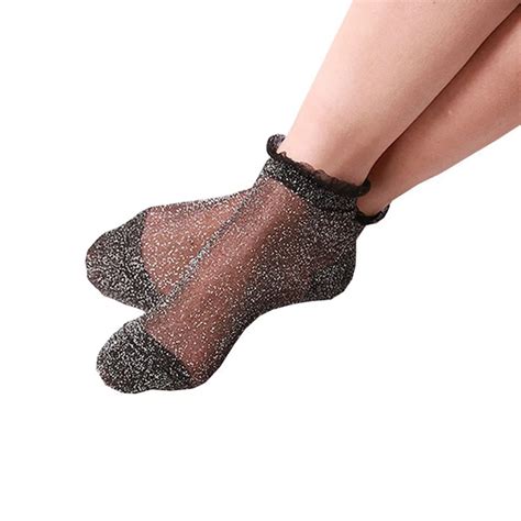 Glitter Mesh Lacework Socks Fashion Silk Female Short Socks Shiny Soft Ladies Funny Sock