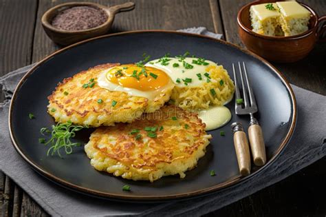 Potato Pancakes With Golden Crispy Crust And Filled With Scrambled Egg