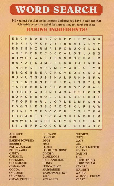 Baking Word Search Printable Printable Word Searches