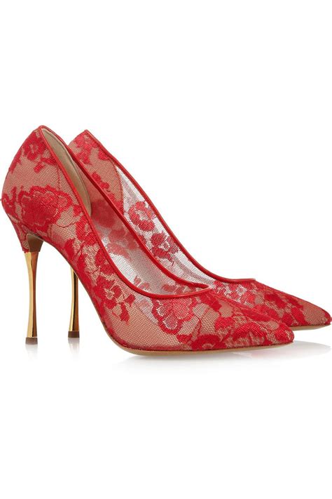 Fiery Red Lace And Gold Indian Wedding Shoes