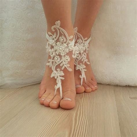 beach wedding barefoot sandals free ship embroidered sandals ivory barefoot french lace