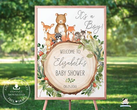 Woodland Animals Welcome Sign Editable Template Diy Forest Woods Baby