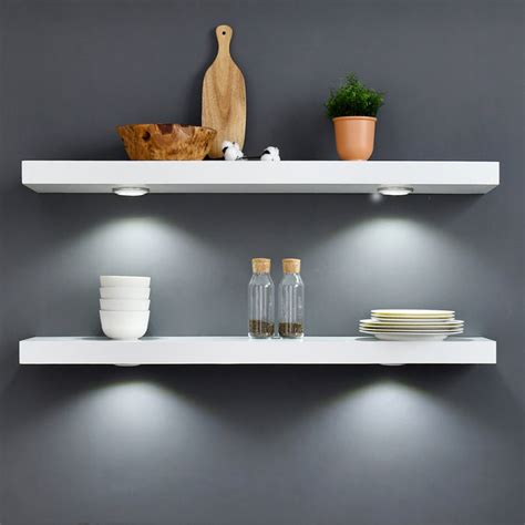 Welland White Floating Shelf With Touch Sensing Battery Powered Led