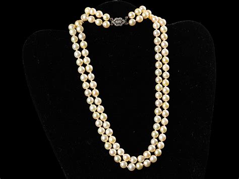 C Art Deco Double Strand Pearl Necklace Diamond Clasp Parade Antiques Online Shop UK
