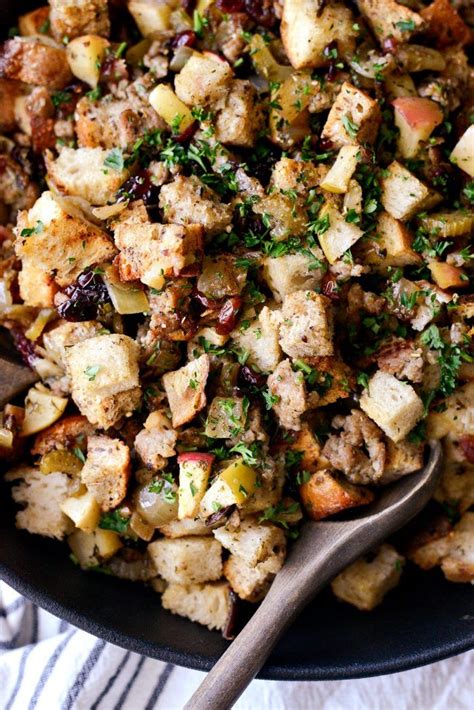 Pork and apples are a classic recipe combination. Sausage Apple Cranberry Stuffing l SimplyScratch.com # ...