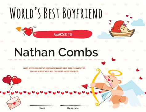 Printable Worlds Best Boyfriend Award Certificate Template