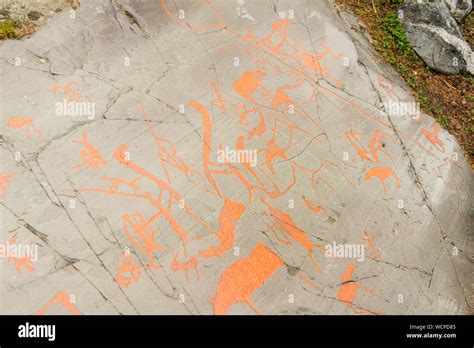 Rock Art In Alta Fjord Norway Ancient Symbols Real Drawing Texture