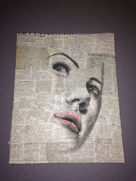 Drawing Of Womans Face On Newspaper Newspaper Collage Pinterest