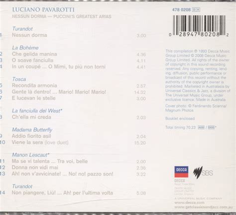 Pavarotti Nessun Dorma Puccinis Greatest Arias Cd 28947802082 Ebay