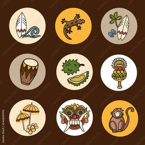 Bali Vector Icons Set Illustrated Travel Collection Balinese