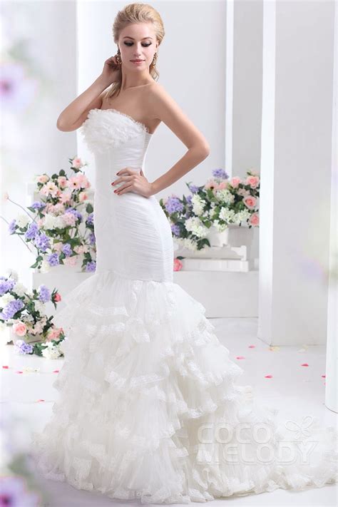 Trumpet Mermaid Court Train Tulle Wedding Dress Cwlt1306c Cocomelody