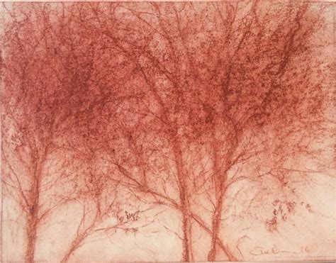 Sue Bryan Red Trees Modern Realistic Red Sanguine Chalk Drawing Of
