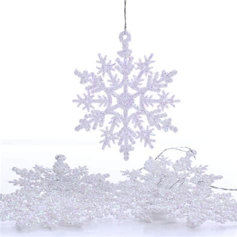 White Iridescent Glitter Snowflake Ornaments Christmas Miniatures