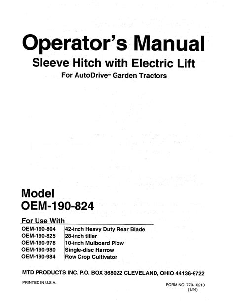 Mtd Oem 190 824 Operators Manual Pdf Download Manualslib