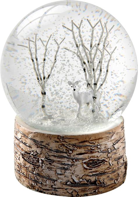 Werchristmas Deer And Birch Trees With Birch Base Snow Globe Christmas