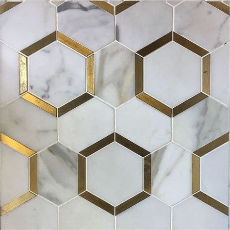 Calacatta Gold Marble Brass Hexagon Polished Mosaic Tile Desen