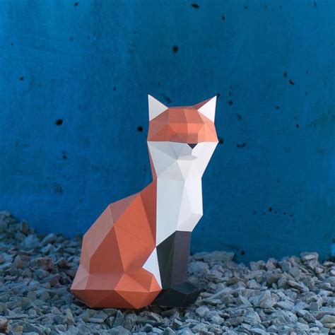 Papercraft Fox Small 3d Low Poly Paper Sculpture Diy T Etsy In