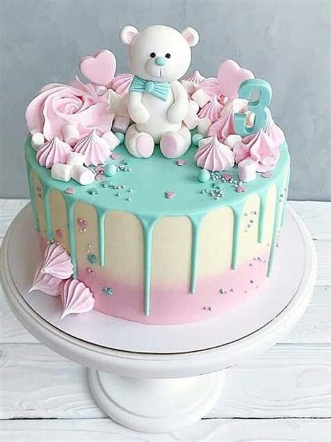 Delicious birthday cake with lighting candles on blue background. Aesthetic Cakes! - Google Search in 2020 | Teddy cakes ...