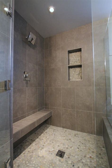 Check spelling or type a new query. Spa-Like Shower With Porcelain Tile Walls | Pebble shower ...