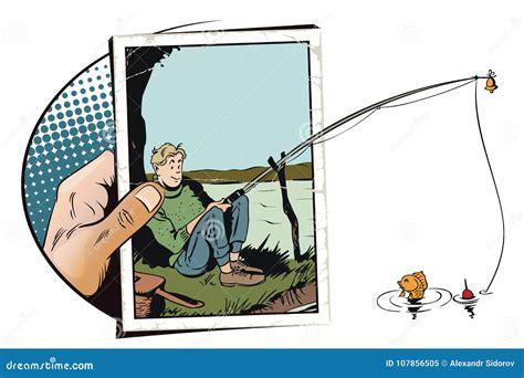 Funny Fisherman With Fishing Rod Stock Illustration Stock Vector