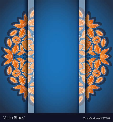 Round Floral Orange Blue Invitation Card Vector Image