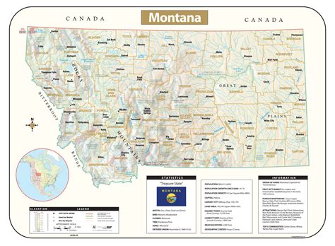 Laminated Map Large Detailed Elevation Map Of Montana State With Images