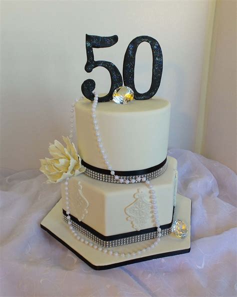 Elegant 50th Two Tier Whiteandblack With Bling Birthday Cake Special Birthday Cakes Cake 50th