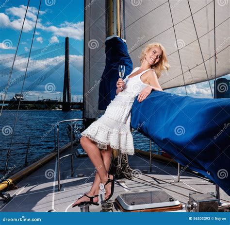 Stylish Woman On A Yacht Stock Image Image Of Ocean 56303393