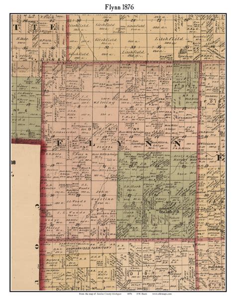 Flynn Michigan 1876 Old Town Map Custom Print Sanilac Co Old Maps